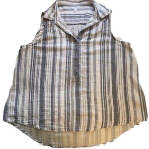 Time And Tru Sleeveless Collared 100% Cotton Striped Button Top Size L 12-14
